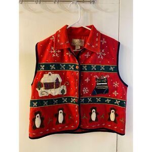 New Direction Plus Wool Blend Christmas Holiday Vest #94153 Bears Gingerbread Ho
